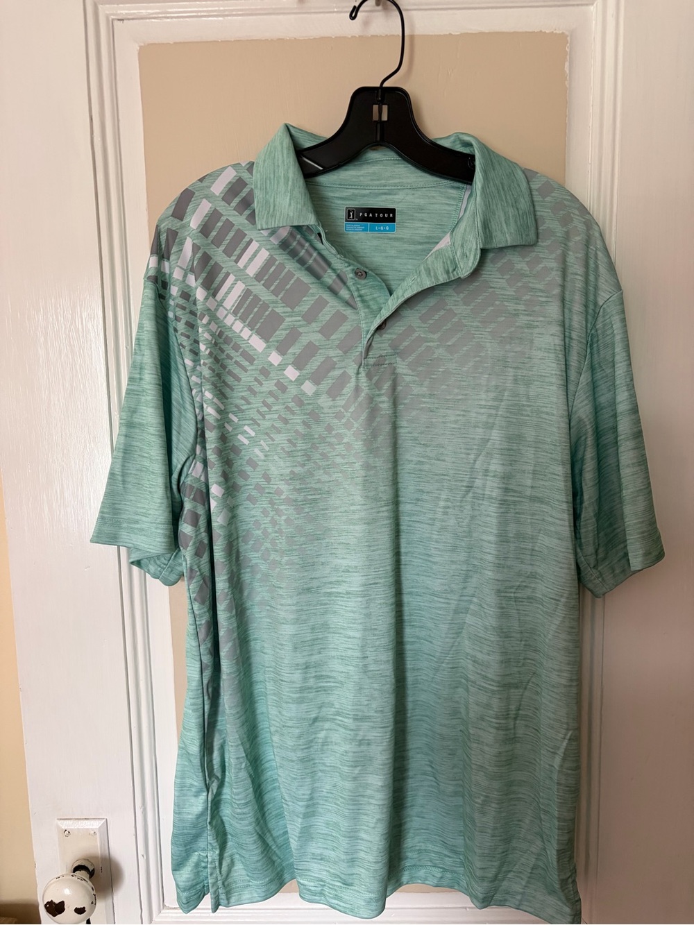 PGA Tour Men's Mint Green Geometric Performance Polo
